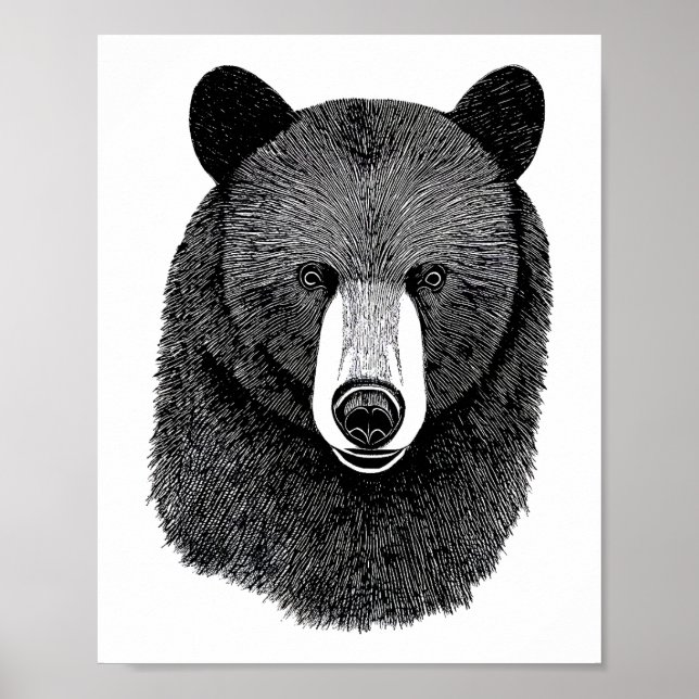 Poster Visage de l'ours noir dessin original de l'art ani (Devant)
