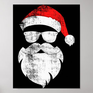 Poster Visage de Père Noël Hipster Drôle Avec Chapeau Bar