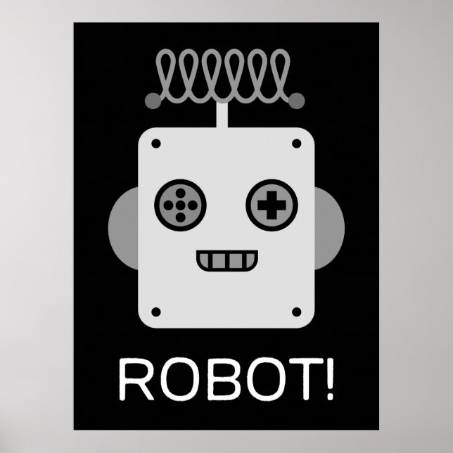 Poster Visage de Robot Rétro avec Antenne Ludique  (Devant)
