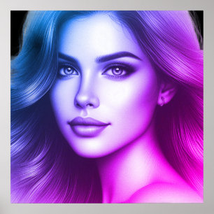 Poster Visage d'une jeune femme mignonne sur un mur de ch