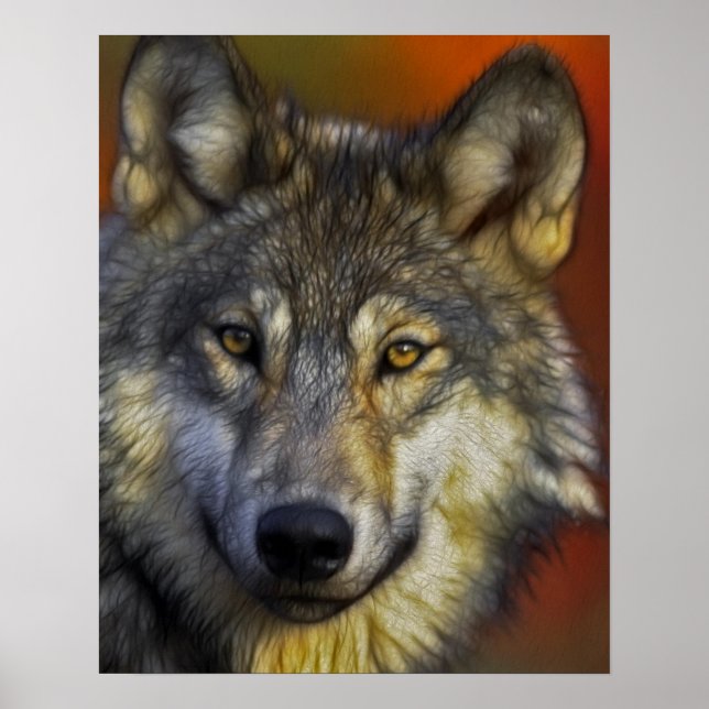 Poster Visage d'une photo de loup (Devant)
