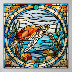 Poster Visage en verre tendu Conception de la tortue mari