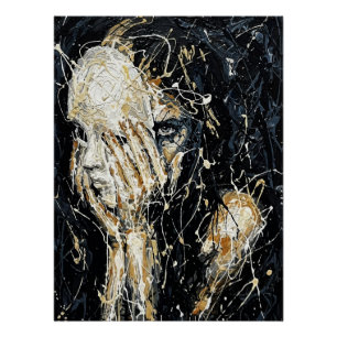 Poster Visage Fantomatique Éthéré Art Abstrait au Goutte-