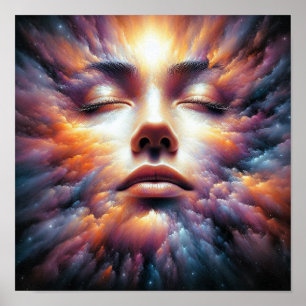 Poster Visage mélangé avec des nuages colorés