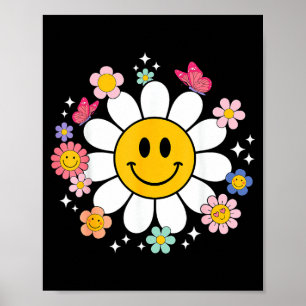 Poster Visage Souriant Fleur de Daisy Rétro Heureux Style