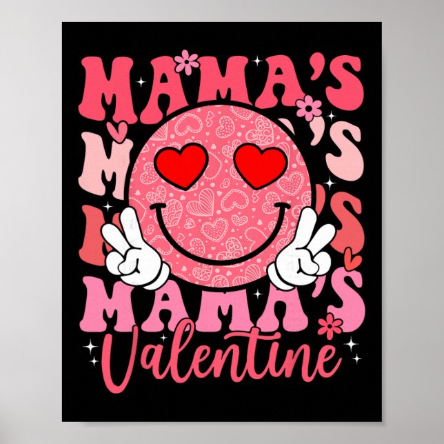 Poster Visage Souriant Groovy La Saint-Valentin de Maman  (Devant)