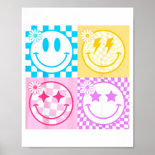 Poster Visage sourire heureux rétro motif à carreaux vibe