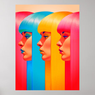 Poster Visages Colorés Profils Latéraux Multicolores Vibr