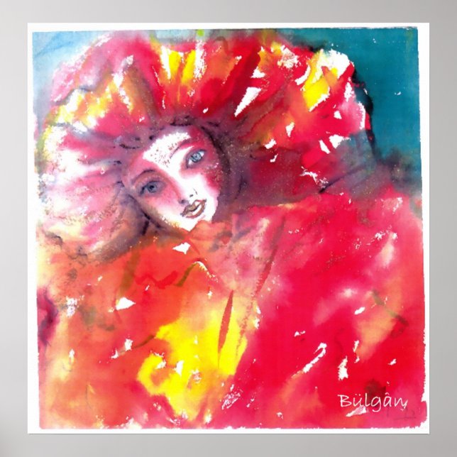 POSTER VISAGES DE MASQUÉRADE VÉNÉTIENNE - MASQUE EN ROUGE (Devant)