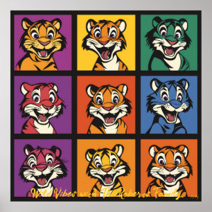Poster Visages de Tigre Colorés d'Art Pop Pourquoi cela