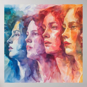 Poster Visages des femmes - Peinture aquarelle