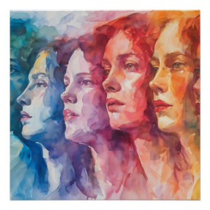 Poster Visages des femmes - Peinture aquarelle