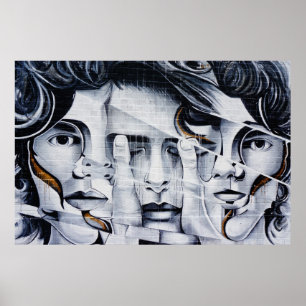 Poster Visages noirs et blancs Graffiti Street Art Pictur