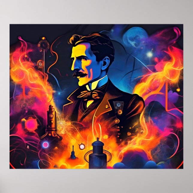 Poster Visionnaire électrique : La foudre de Nikola Tesla (Devant)