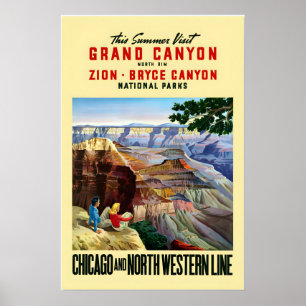 Poster Visite des années 50 Grand Canyon Zion Bryce Style