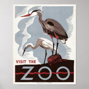 Poster Visite vintage du zoo