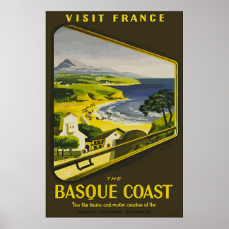 Poster Visiter France Côte basque Vintage Poste française