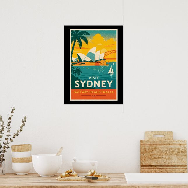 Poster Visiter Sydney - Retro Sunset Travel (Cuisine)