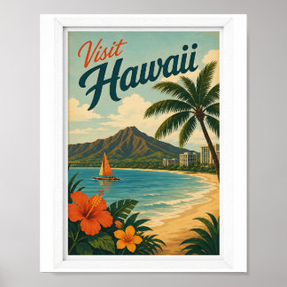 Poster Visitez Hawaï Voyage Vintage