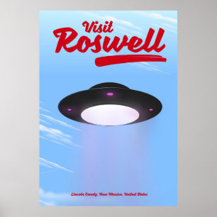 Poster Visitez l'affiche vintage de Roswell UFO couleur