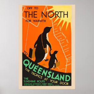 Poster Visitez le Queensland Australie 1935 Style Rétro