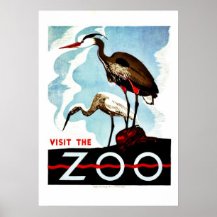 Poster Visitez le Zoo, les hérons, vintage rétro WPA