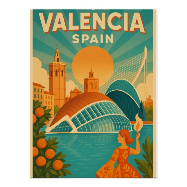 Poster Visitez Valencia, Espagne - Retro Travel 2025 (Devant)