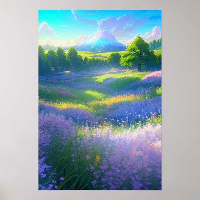 Poster Vista impressionnant, prairie verte (Devant)