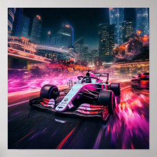 Poster Vitesse et action : Red F1 Car Racing à travers le