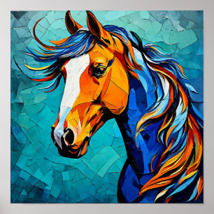 Poster Vitrail de cheval élégant et coloré, art de la mos