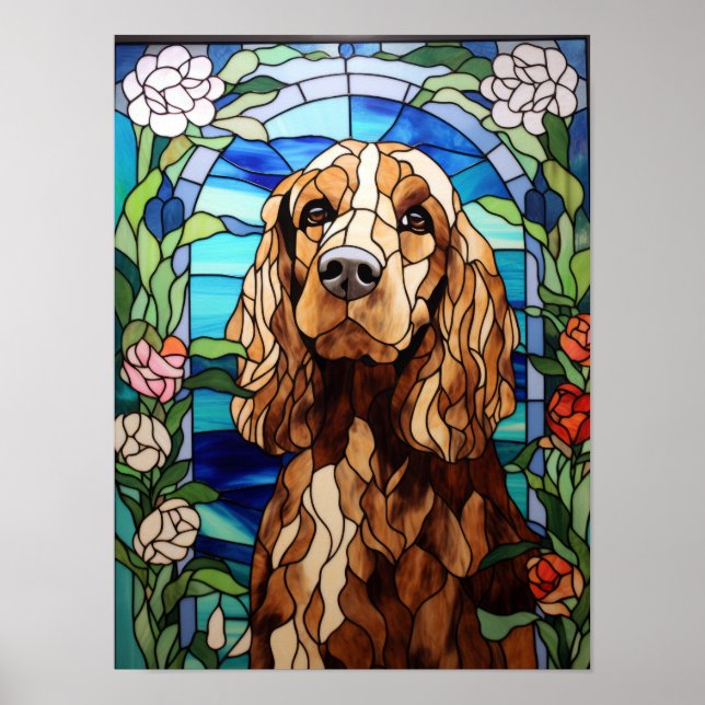 Poster Vitrail de l'arche florale de Cocker Spaniel (Devant)