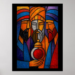 Poster Vitraux modernes Les Trois Sages en anglais