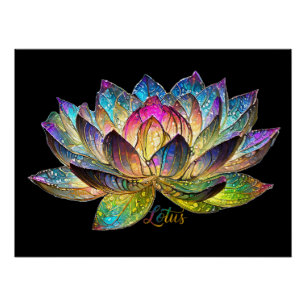 Poster Vitre Coloré Fleur de Lotus Colorée sur Fond Noir