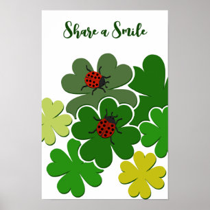 Poster Vitrée verte et blanche Bug dame Partagez un souri