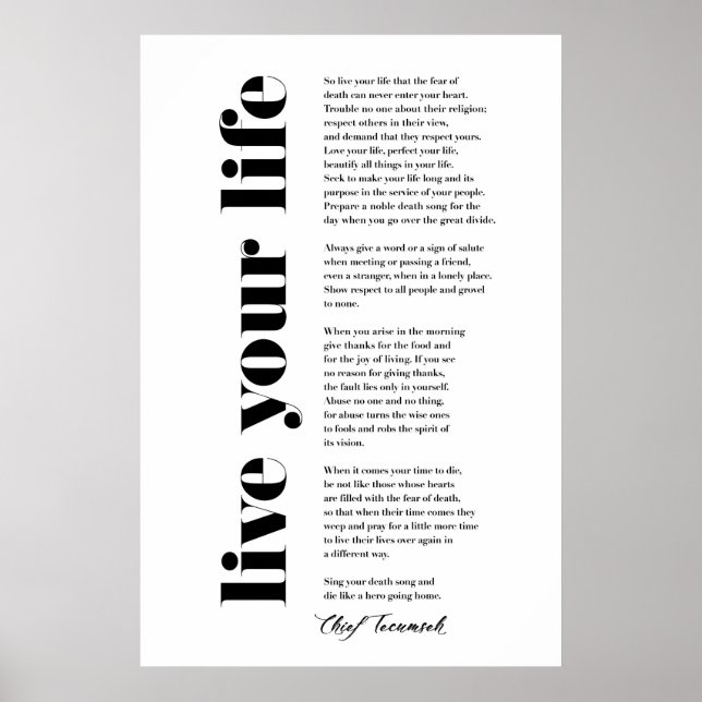 Poster Vivez votre vie par Tecumseh (Devant)