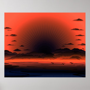 Poster Vivid Dark Sunburst Beach Sky