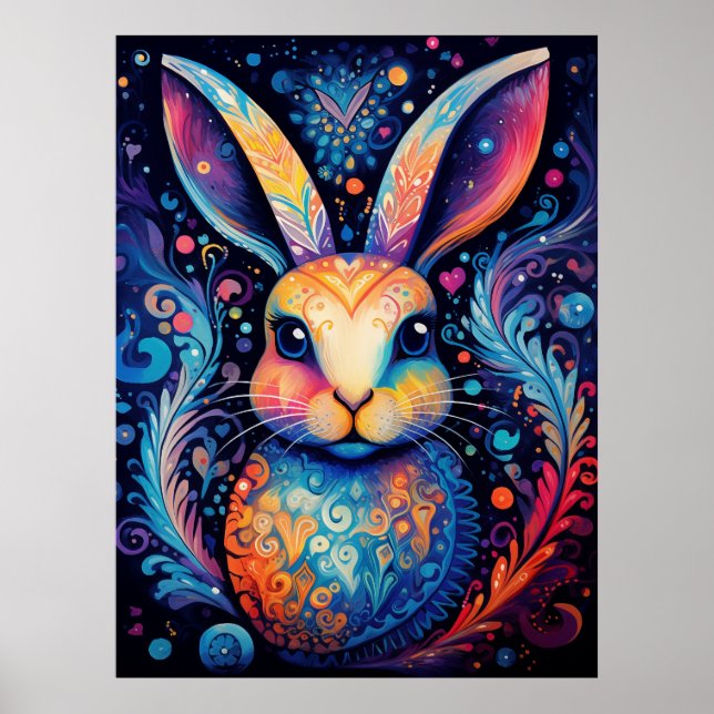 Poster Vivid Vortex : Bliss de lapin en floraison (Devant)
