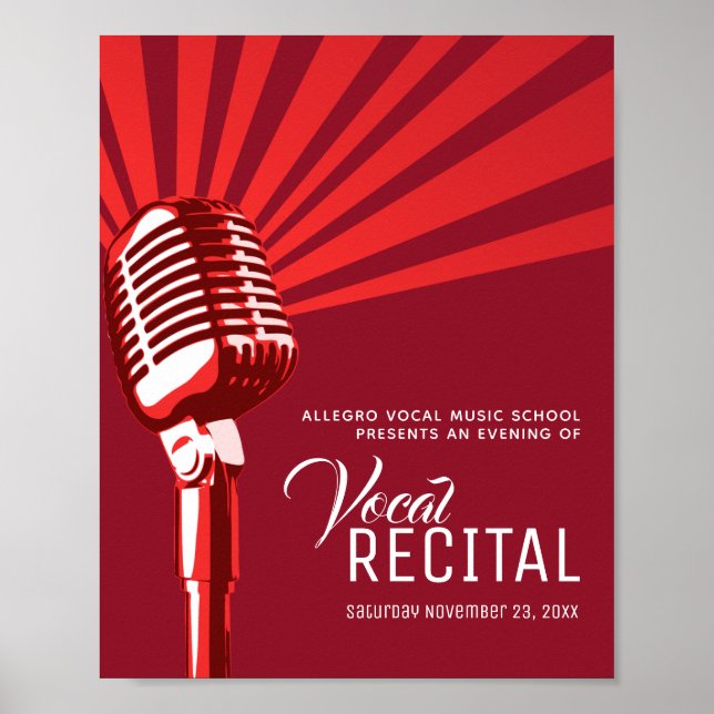 Poster Vocal récital classique microphone musique rouge (Devant)