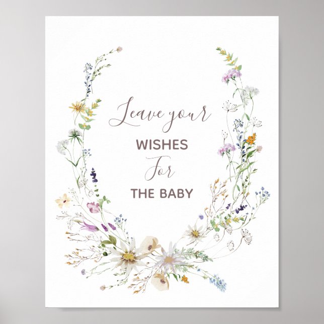 Poster Voeux Baby shower fleur sauvage pour bébé (Devant)