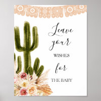 Vœux de Baby Shower Bohème Cactus pour Panneau de 