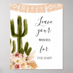 Poster Vœux de Baby Shower Bohème Cactus pour Panneau de 