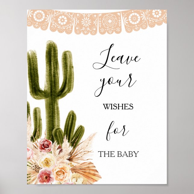 Poster Vœux de Baby Shower Bohème Cactus pour panneau de  (Devant)