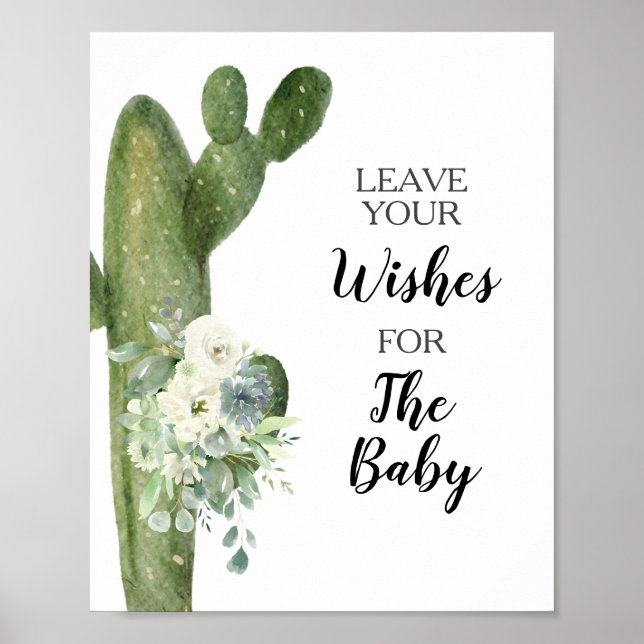 Poster Vœux de Baby Shower pour Bébé Signe de Cactus Vert (Devant)