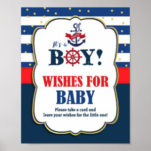 Poster Voeux pour bébé Baby shower nautique activité