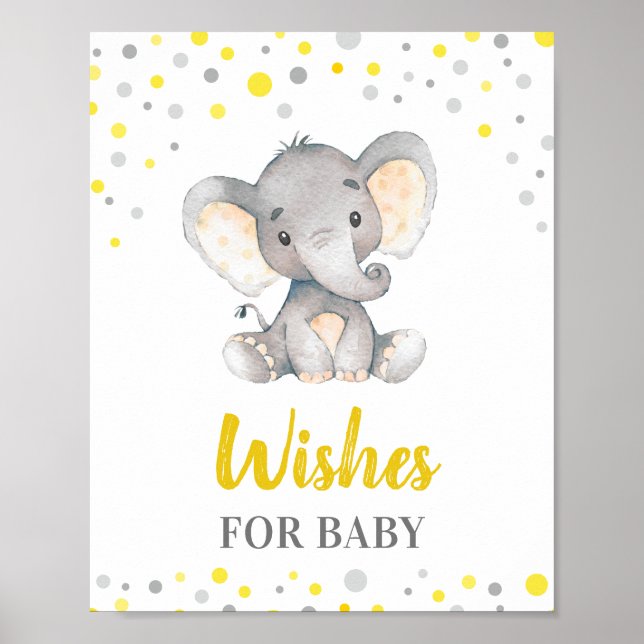 Poster Voeux pour bébé Dots Jaunes Baby shower éléphant (Devant)