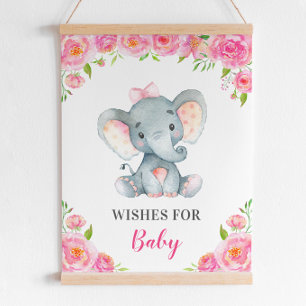 Poster Voeux pour bébé Elephant rose fille douche Sprinke