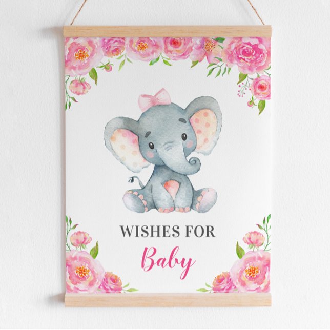 Poster Voeux pour bébé Elephant rose fille douche Sprinke (Créateur téléchargé)