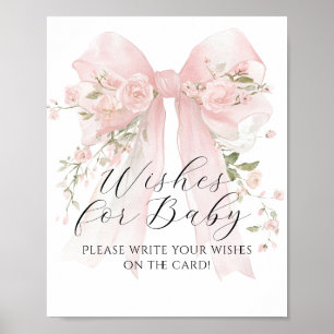 Poster Voeux pour bébé Floral Bow Girl Baby shower Jeu