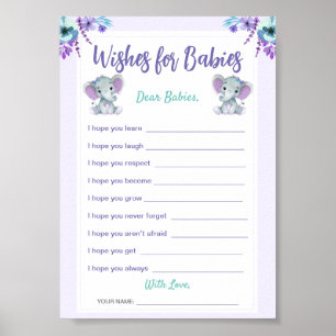 Poster Voeux pour bébé Twin Girl Douche carte numérique