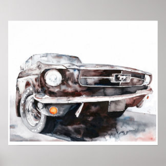 Poster Voici Black Sunshine : Vintage Mustang Car Art